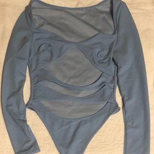 No Imitation Cutout Bodysuit- Blue